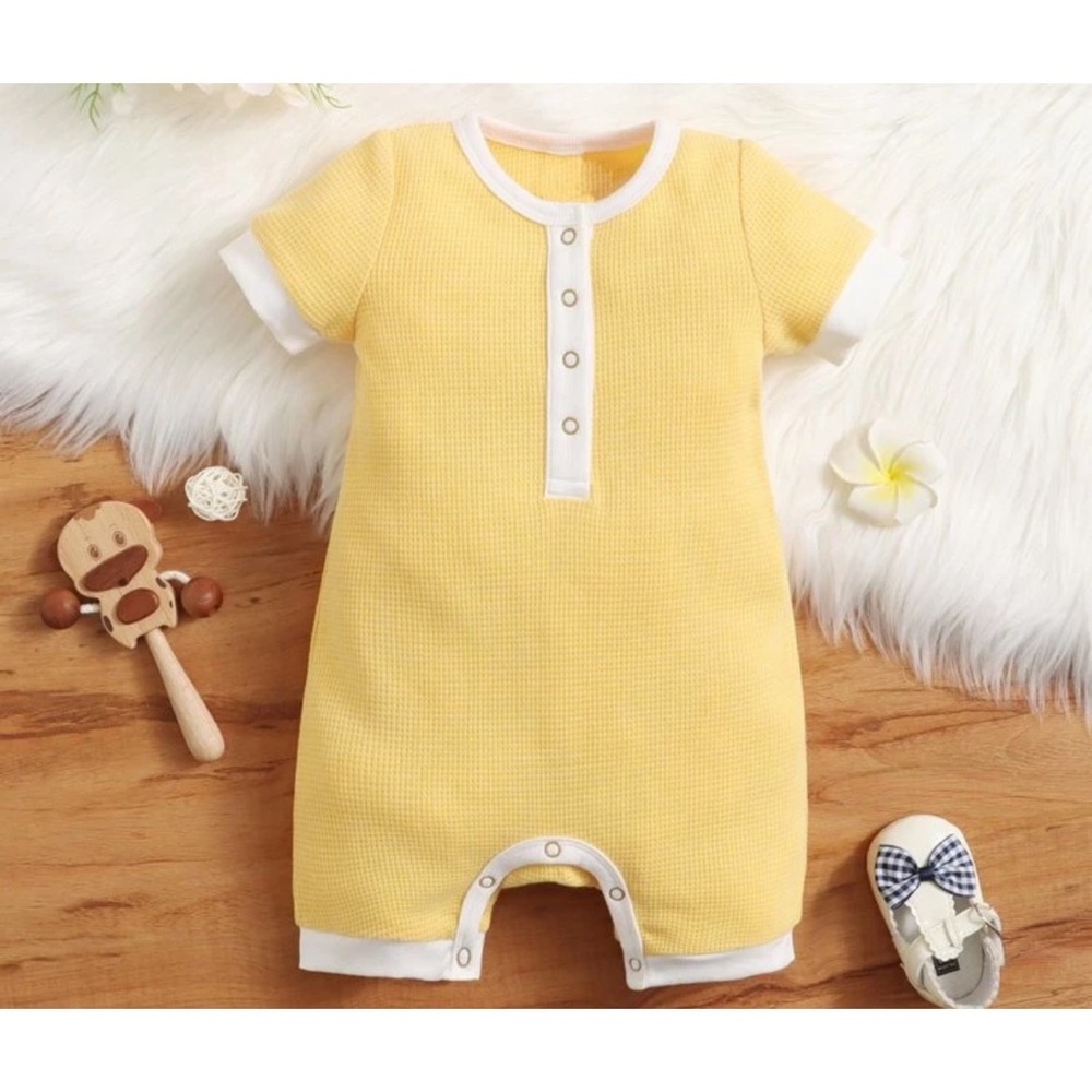 Button Waffle Knit Ringer Romper